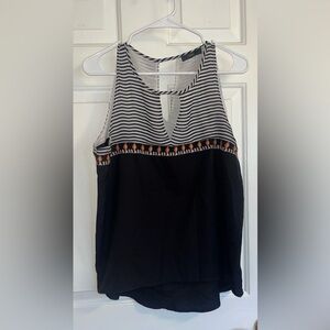 Striped Black Sleeveless Top with Orange Embroidery